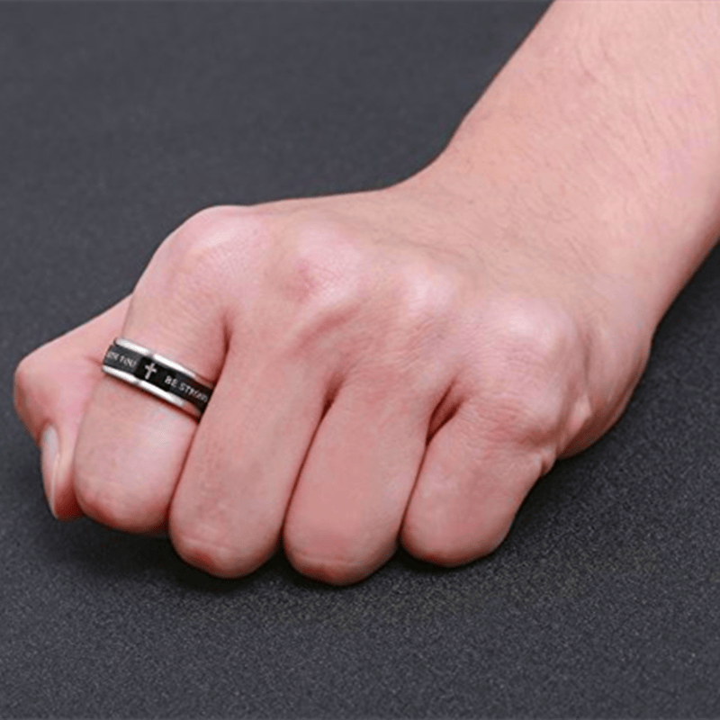 Christianartworkshop Engraved Cross Scripture Rotatable Anxiety Relief Wide Band Ring: Timeless Emblem of Unshakable Sacred Faith - image 2