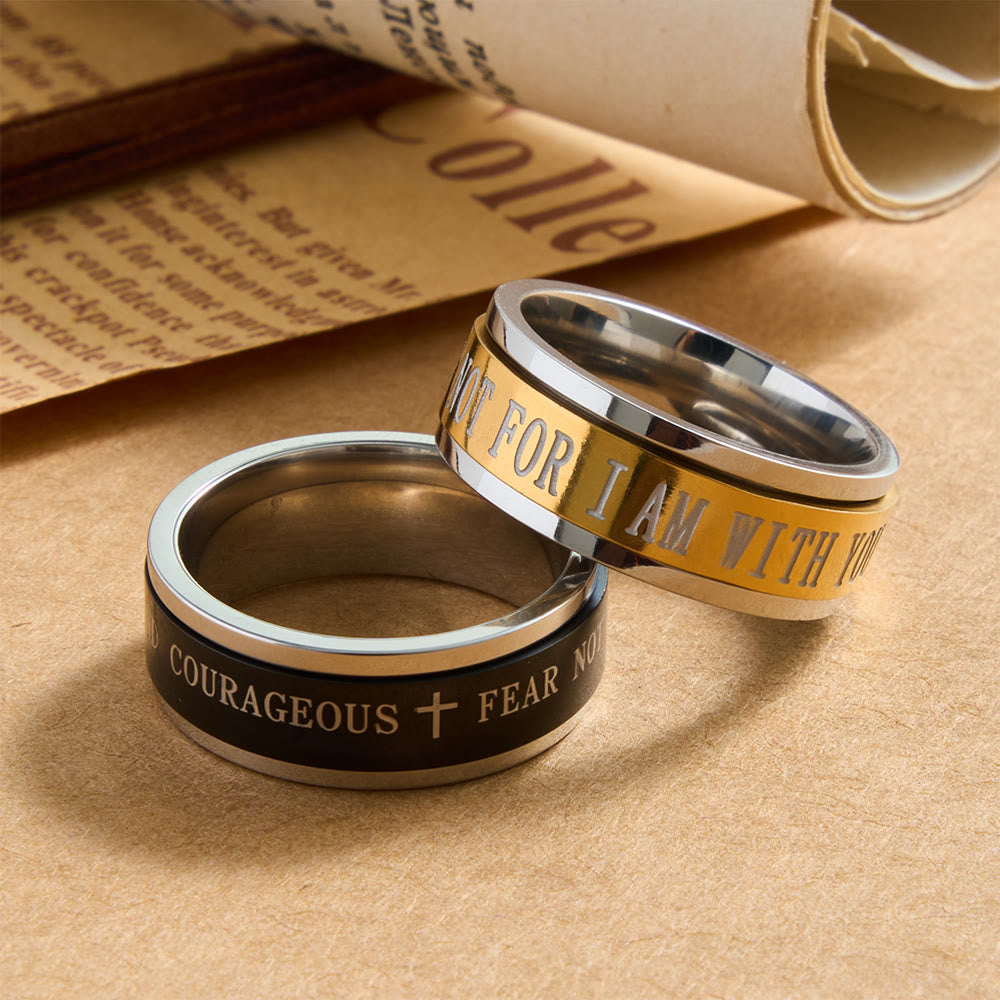 Christianartworkshop Engraved Cross Scripture Rotatable Anxiety Relief Wide Band Ring: Timeless Emblem of Unshakable Sacred Faith - image 0