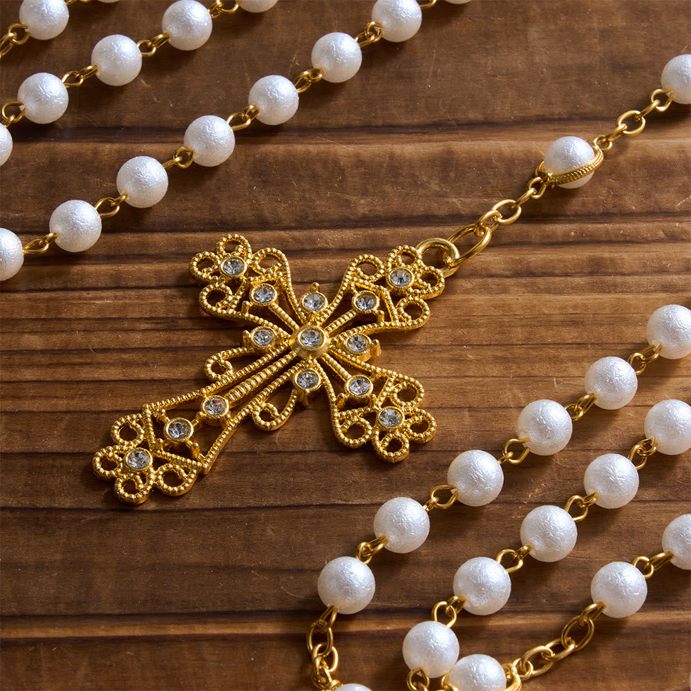 Christianartworkshop Rhinestone Accented Filigree Cross Prayer Rosary: Timeless Emblem of Gentle Heavenly Guardianship - image 4