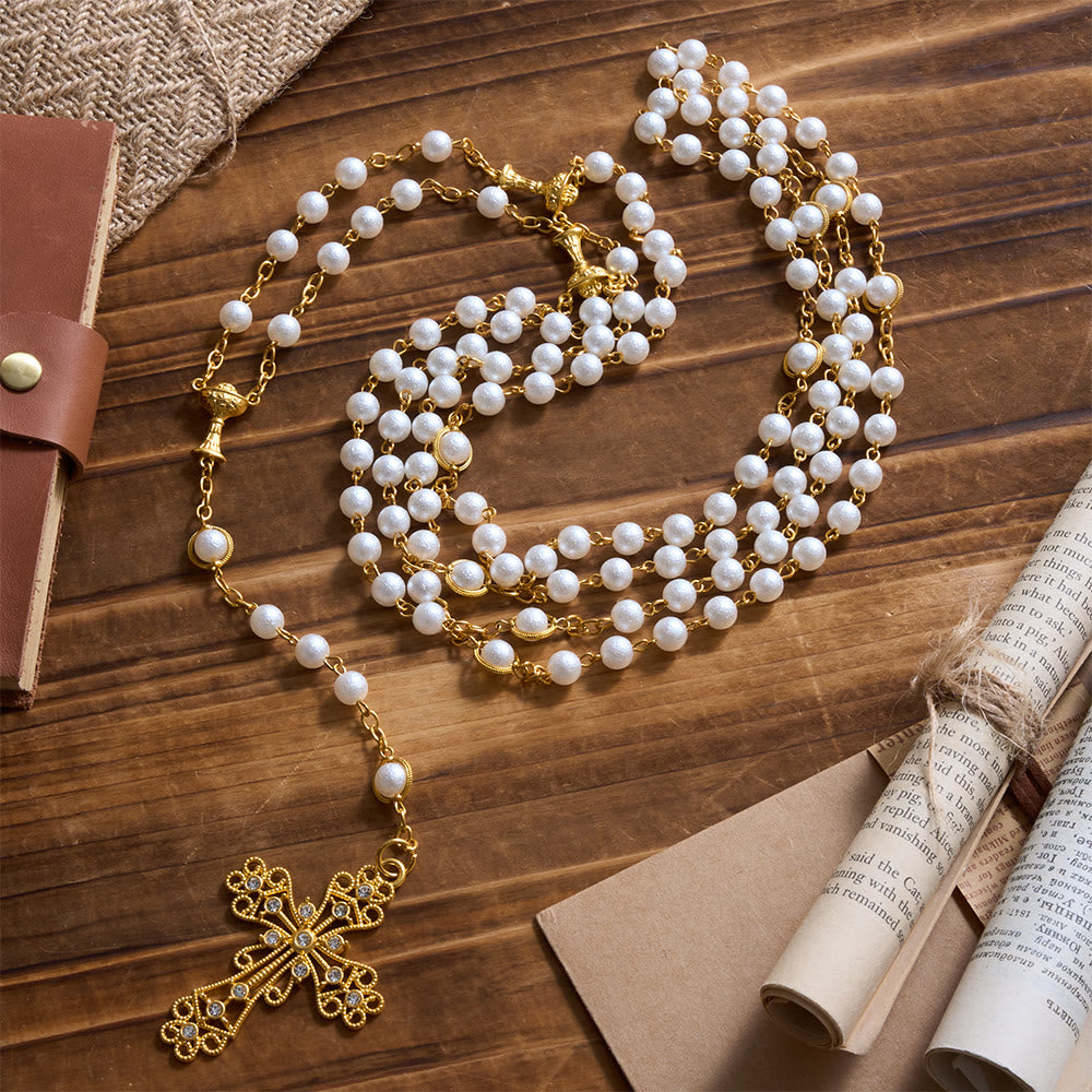 Christianartworkshop Rhinestone Accented Filigree Cross Prayer Rosary: Timeless Emblem of Gentle Heavenly Guardianship - image 2