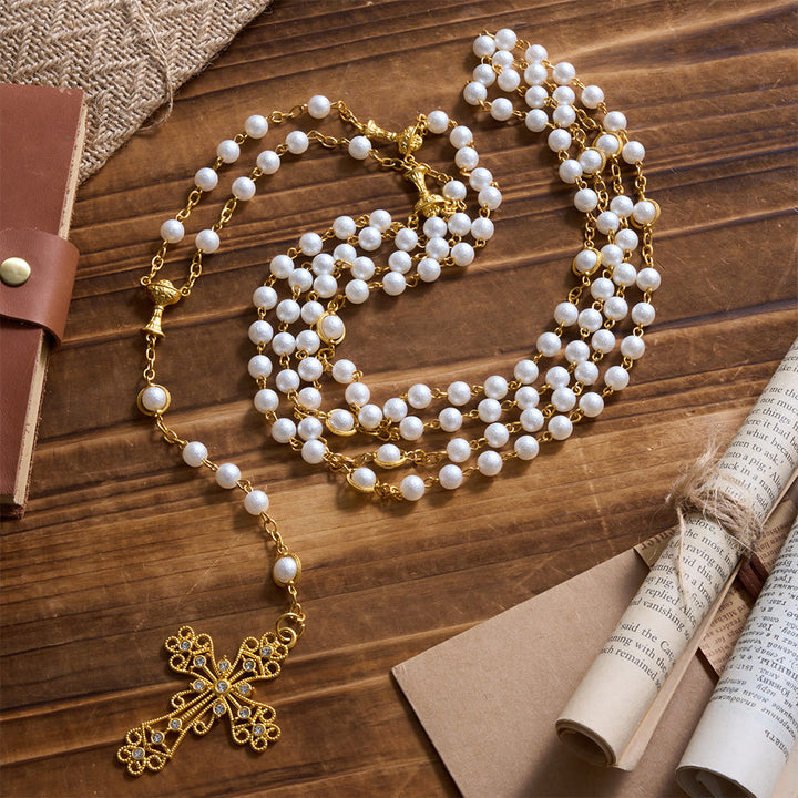 Christianartworkshop Rhinestone Accented Filigree Cross Prayer Rosary: Timeless Emblem of Gentle Heavenly Guardianship - image 2