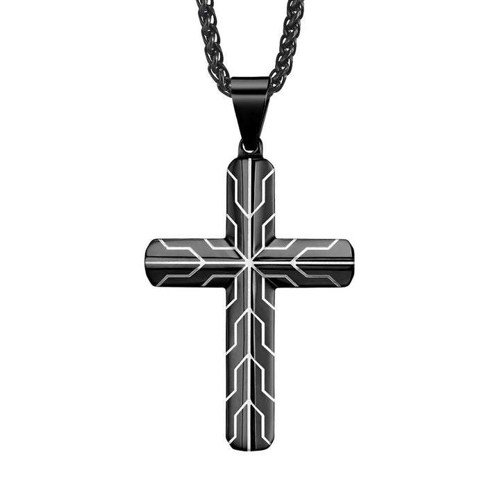 Christianartworkshop Gloss Blue Lightning Pattern Engraved Cross Pendant Necklace: Timeless Emblem of Gentle Heavenly Guardianship - Black - image 6
