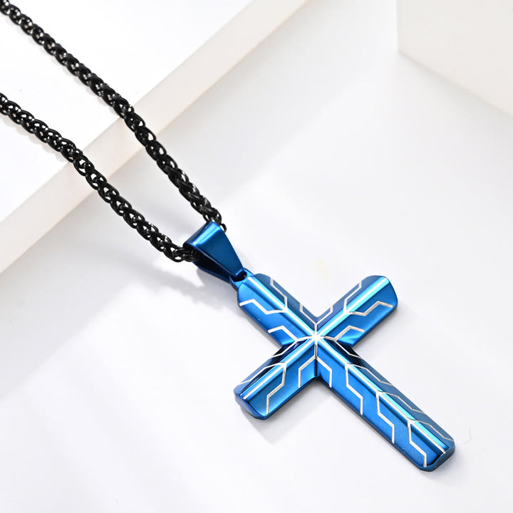 FREE Today: Gloss Golden & Blue Lightning Pattern Engraved Cross Pendant Necklace: Timeless Emblem of Gentle Heavenly Guardianship - image 10