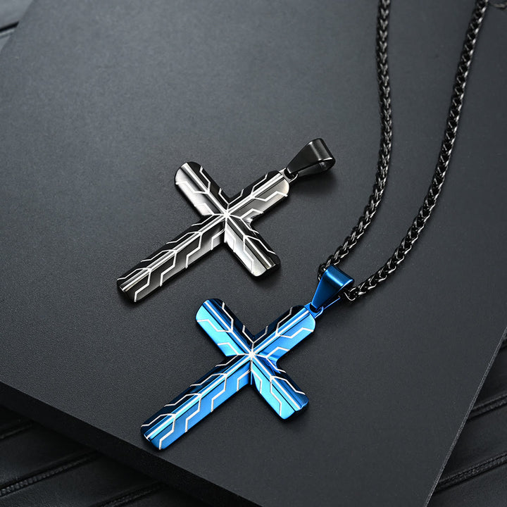 Christianartworkshop Gloss Golden & Blue Lightning Pattern Engraved Cross Pendant Necklace: Timeless Emblem of Gentle Heavenly Guardianship - image 8