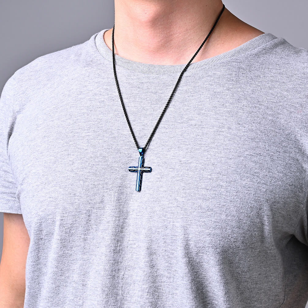 FREE Today: Gloss Golden & Blue Lightning Pattern Engraved Cross Pendant Necklace: Timeless Emblem of Gentle Heavenly Guardianship - image 12