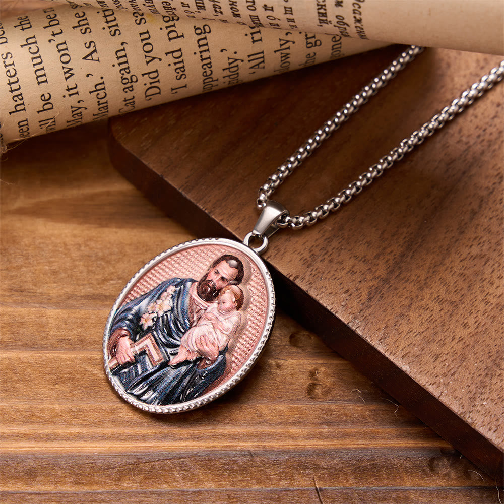Christianartworkshop St. Joseph Oval Holy Image Pendant Necklace: Timeless Emblem of Gentle Heavenly Guardianship - image 5