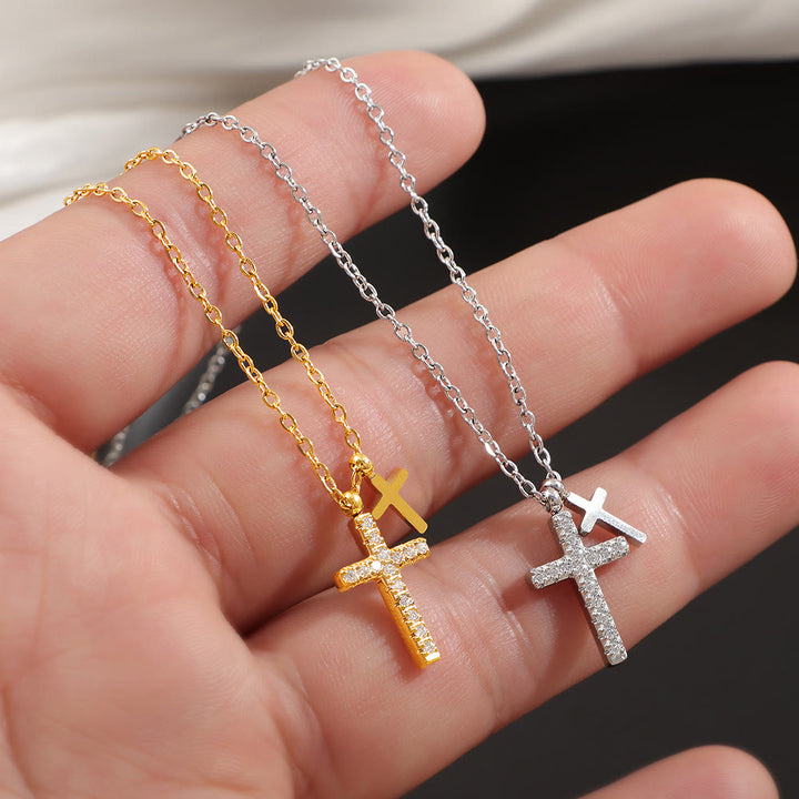 Christianartworkshop Dual-Layer Mini Cross Pendant Stacked Necklace: Timeless Emblem of Gentle Heavenly Guardianship - image 0