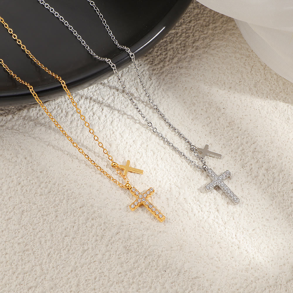 Christianartworkshop Dual-Layer Mini Cross Pendant Stacked Necklace: Timeless Emblem of Gentle Heavenly Guardianship - image 1