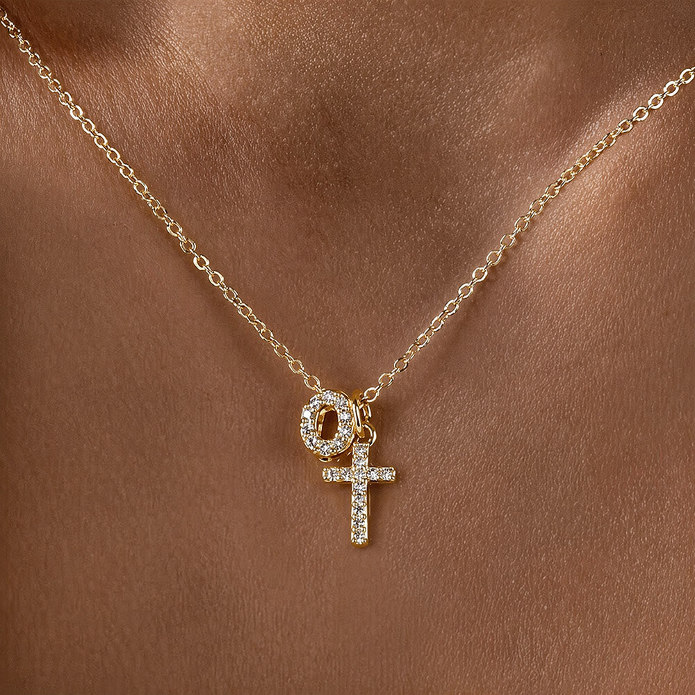 FREE Today: Custom Initial Letter A-Z Rhinestone Accent Cross Dual Charm Pendant Necklace: Timeless Emblem of Gentle Heavenly Guardianship - O - image 16