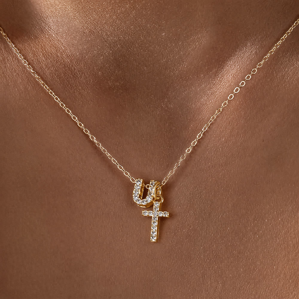 FREE Today: Custom Initial Letter A-Z Rhinestone Accent Cross Dual Charm Pendant Necklace: Timeless Emblem of Gentle Heavenly Guardianship - U - image 22