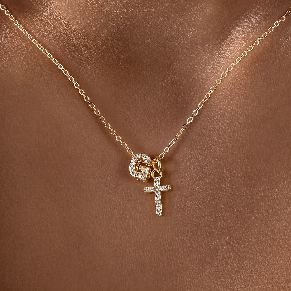 FREE Today: Custom Initial Letter A-Z Rhinestone Accent Cross Dual Charm Pendant Necklace: Timeless Emblem of Gentle Heavenly Guardianship - G - image 8