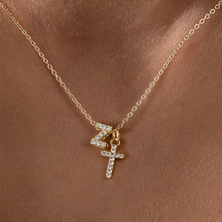 Christianartworkshop Custom Initial Letter A-Z Rhinestone Accent Cross Dual Charm Pendant Necklace: Timeless Emblem of Gentle Heavenly Guardianship - Z - image 27