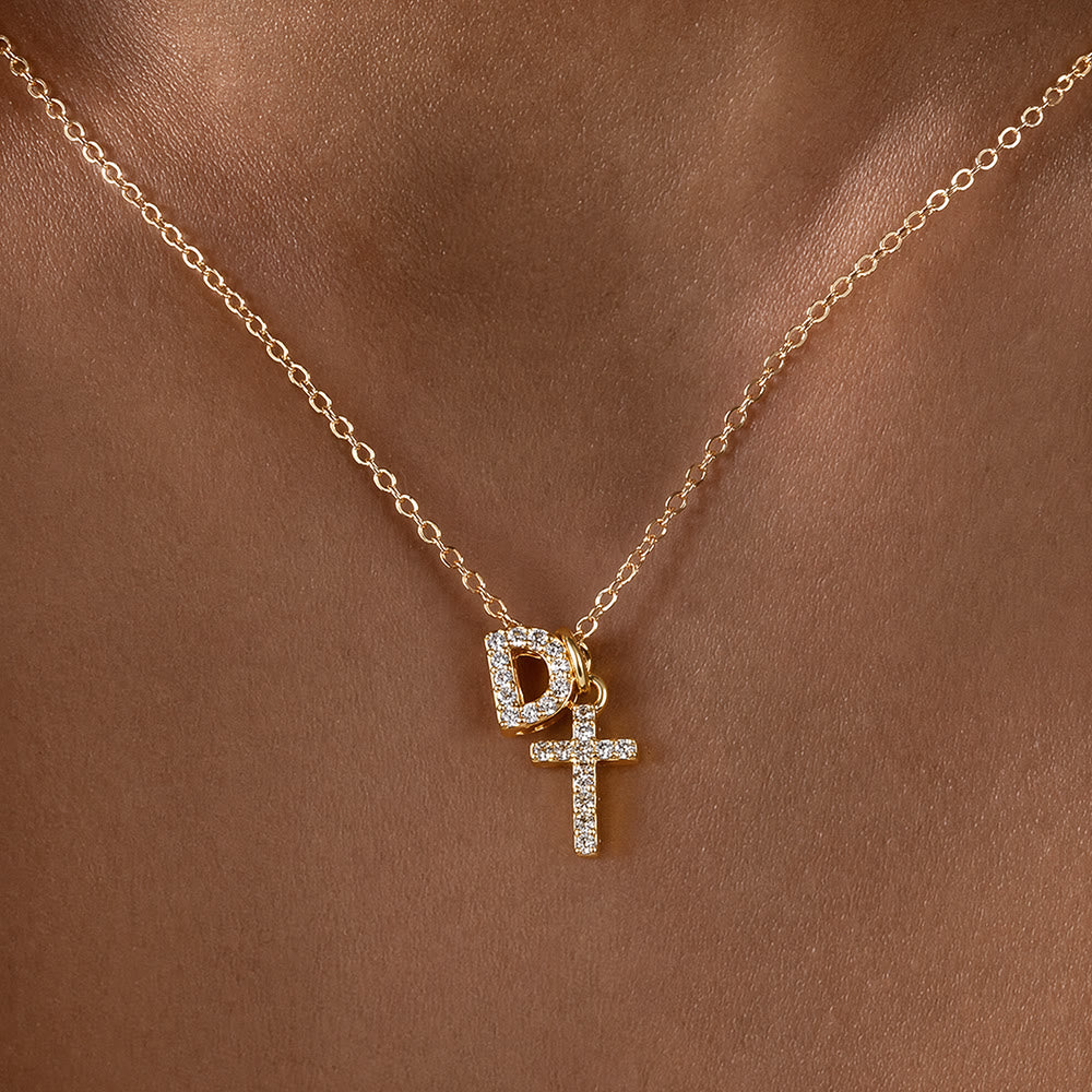 FREE Today: Custom Initial Letter A-Z Rhinestone Accent Cross Dual Charm Pendant Necklace: Timeless Emblem of Gentle Heavenly Guardianship - D - image 5