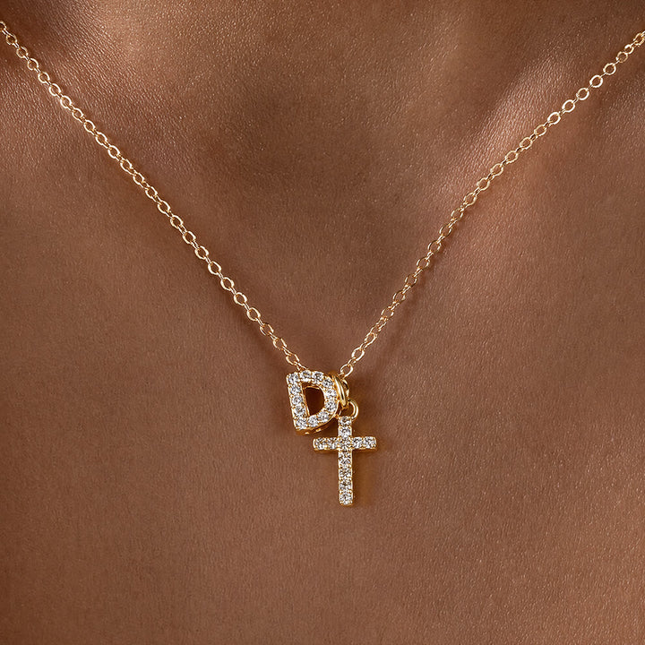 FREE Today: Custom Initial Letter A-Z Rhinestone Accent Cross Dual Charm Pendant Necklace: Timeless Emblem of Gentle Heavenly Guardianship - D - image 5