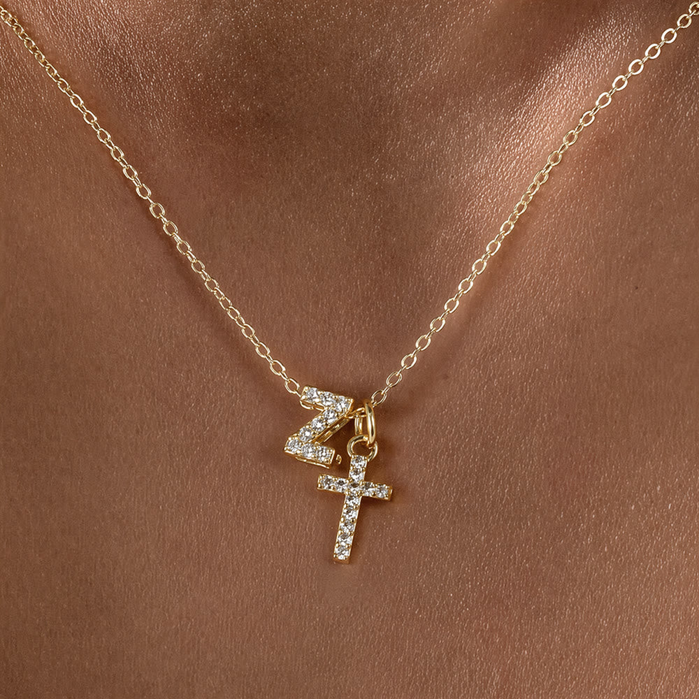 FREE Today: Custom Initial Letter A-Z Rhinestone Accent Cross Dual Charm Pendant Necklace: Timeless Emblem of Gentle Heavenly Guardianship - Z - image 27
