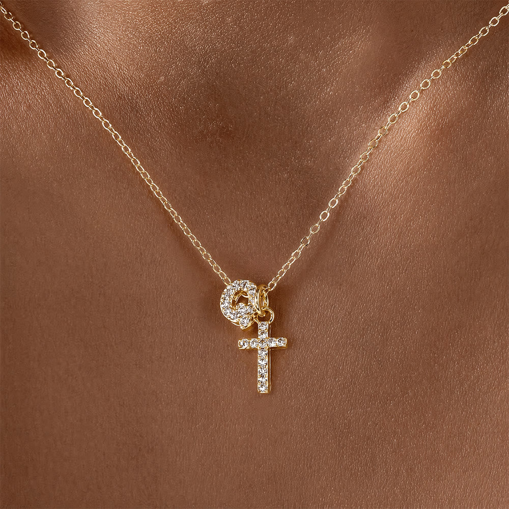 Christianartworkshop Custom Initial Letter A-Z Rhinestone Accent Cross Dual Charm Pendant Necklace: Timeless Emblem of Gentle Heavenly Guardianship - Q - image 18