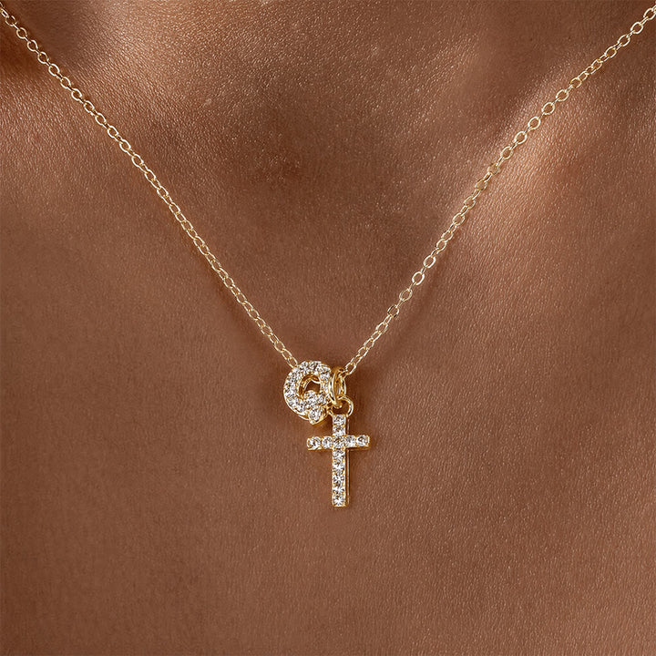 Christianartworkshop Custom Initial Letter A-Z Rhinestone Accent Cross Dual Charm Pendant Necklace: Timeless Emblem of Gentle Heavenly Guardianship - Q - image 18
