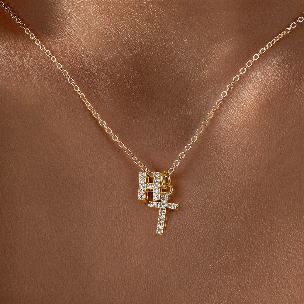 FREE Today: Custom Initial Letter A-Z Rhinestone Accent Cross Dual Charm Pendant Necklace: Timeless Emblem of Gentle Heavenly Guardianship - H - image 9