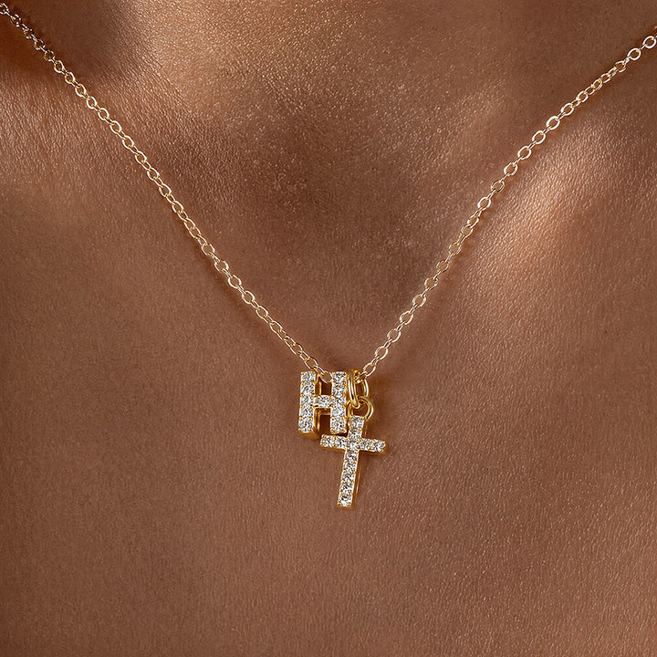 FREE Today: Custom Initial Letter A-Z Rhinestone Accent Cross Dual Charm Pendant Necklace: Timeless Emblem of Gentle Heavenly Guardianship - H - image 9