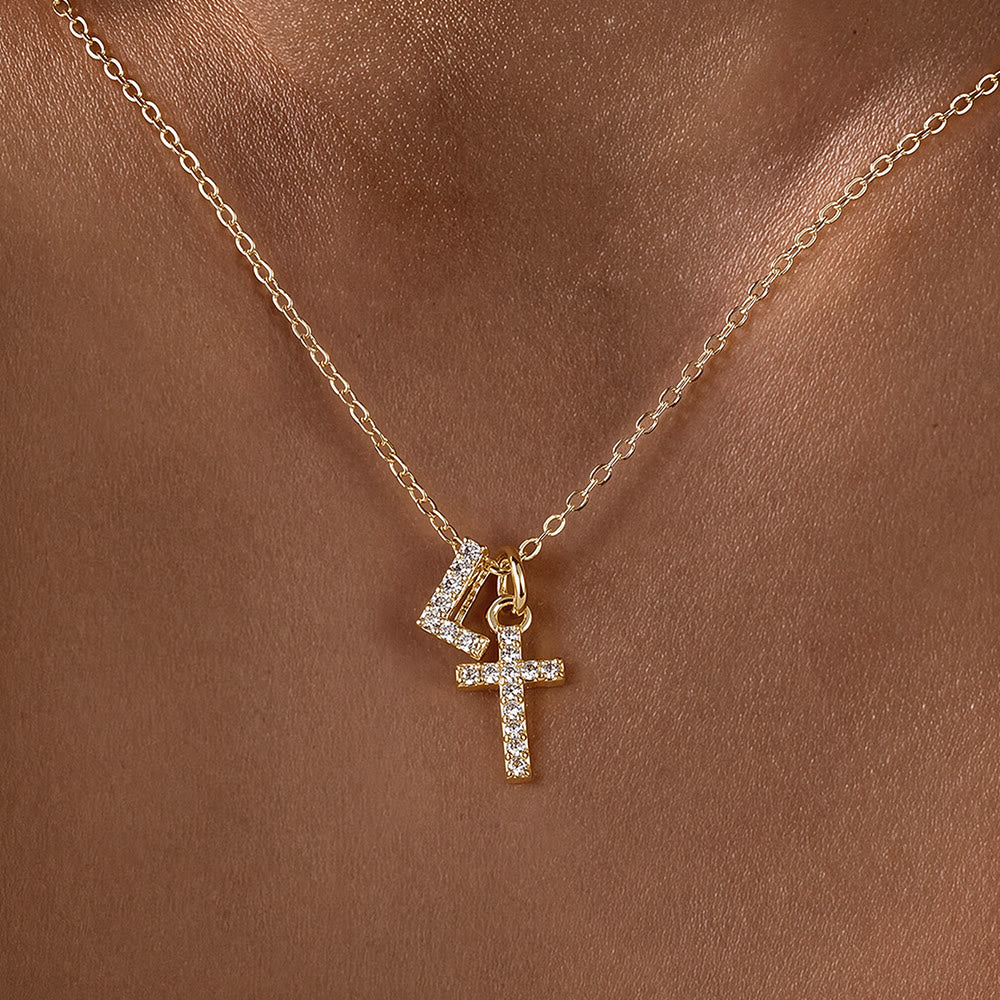 FREE Today: Custom Initial Letter A-Z Rhinestone Accent Cross Dual Charm Pendant Necklace: Timeless Emblem of Gentle Heavenly Guardianship - L - image 13