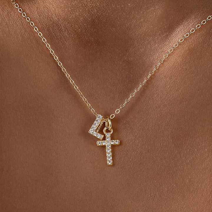 FREE Today: Custom Initial Letter A-Z Rhinestone Accent Cross Dual Charm Pendant Necklace: Timeless Emblem of Gentle Heavenly Guardianship - L - image 13