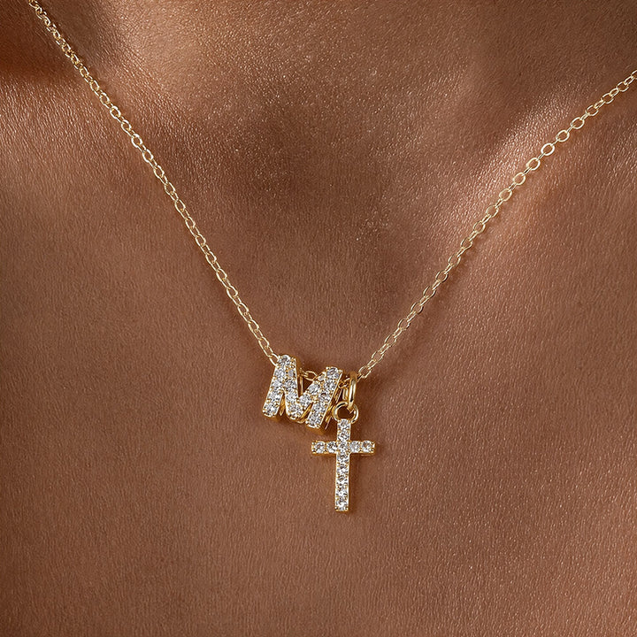FREE Today: Custom Initial Letter A-Z Rhinestone Accent Cross Dual Charm Pendant Necklace: Timeless Emblem of Gentle Heavenly Guardianship - M - image 14