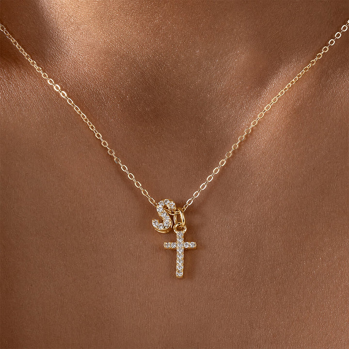 FREE Today: Custom Initial Letter A-Z Rhinestone Accent Cross Dual Charm Pendant Necklace: Timeless Emblem of Gentle Heavenly Guardianship - S - image 20