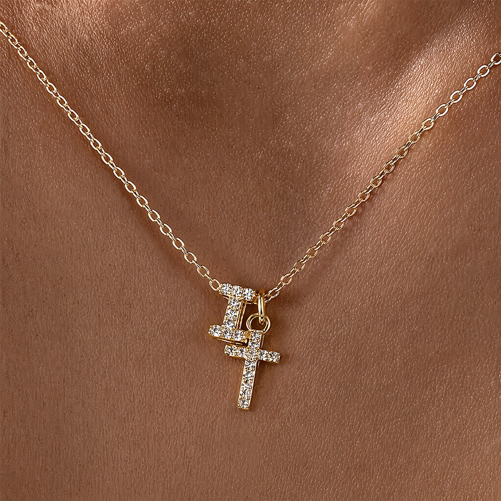 FREE Today: Custom Initial Letter A-Z Rhinestone Accent Cross Dual Charm Pendant Necklace: Timeless Emblem of Gentle Heavenly Guardianship - I - image 10