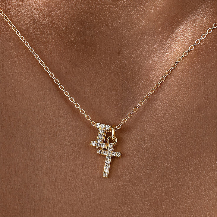 FREE Today: Custom Initial Letter A-Z Rhinestone Accent Cross Dual Charm Pendant Necklace: Timeless Emblem of Gentle Heavenly Guardianship - I - image 10