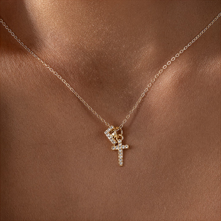 FREE Today: Custom Initial Letter A-Z Rhinestone Accent Cross Dual Charm Pendant Necklace: Timeless Emblem of Gentle Heavenly Guardianship - F - image 7