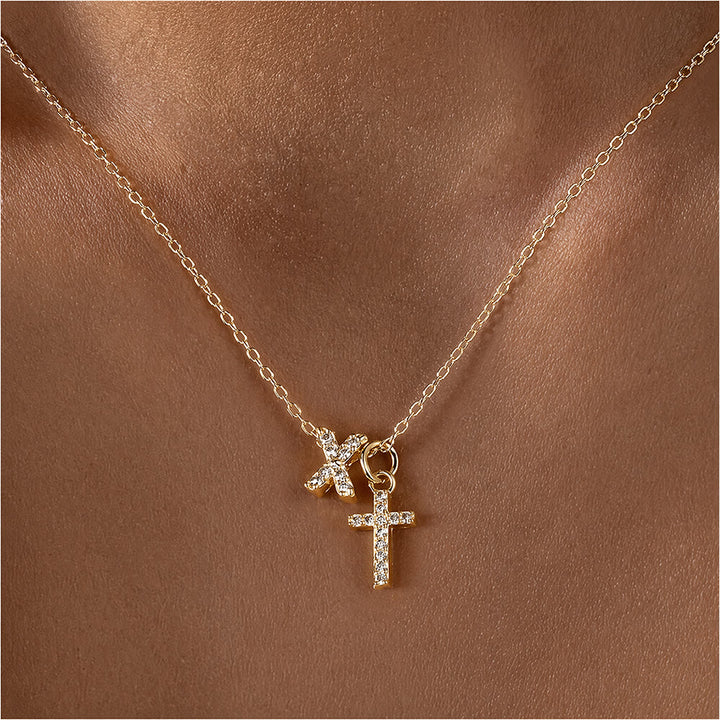 FREE Today: Custom Initial Letter A-Z Rhinestone Accent Cross Dual Charm Pendant Necklace: Timeless Emblem of Gentle Heavenly Guardianship - X - image 25