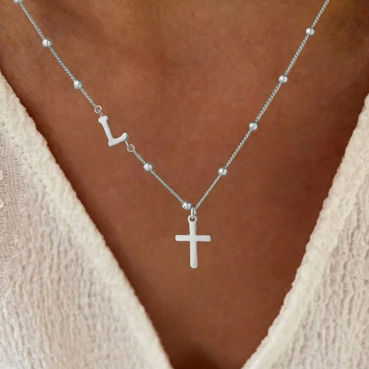 FREE Today: Beaded Chain Custom A-Z Initial Letter Side Charm Cross Pendant Necklace: Timeless Emblem of Gentle Heavenly Guardianship - Silver - L - image 37