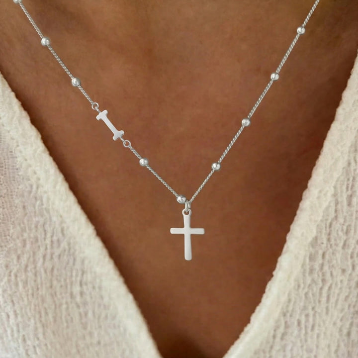 FREE Today: Beaded Chain Custom A-Z Initial Letter Side Charm Cross Pendant Necklace: Timeless Emblem of Gentle Heavenly Guardianship - Silver - I - image 35