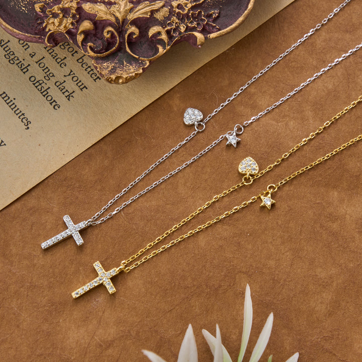 Christianartworkshop Dainty Sterling Silver Paved Accent Small Cross Daily Layering Necklace: Timeless Emblem of Gentle Heavenly Guardianship - image 1