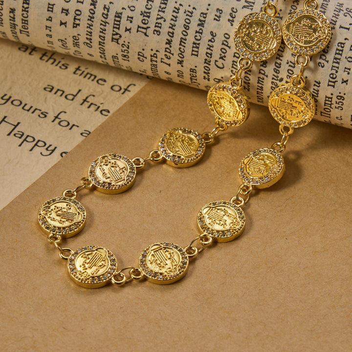 Christianartworkshop St. Benedict Medal Sparkling Rim Embossed Link Bracelet: Timeless Emblem of Gentle Heavenly Guardianship - image 2