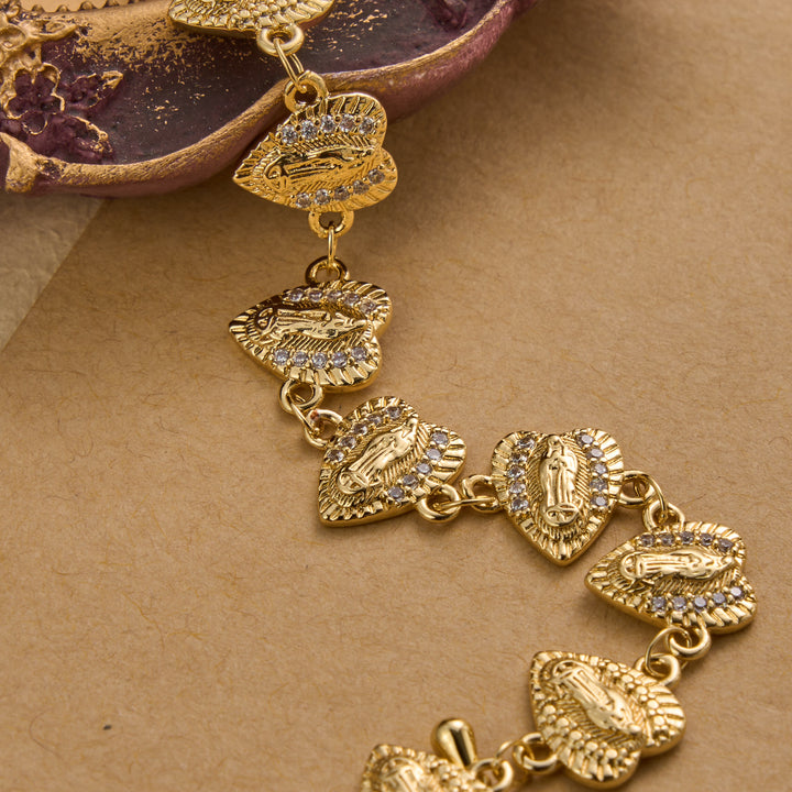 Christianartworkshop Our Lady of Guadalupe Heart Shaped Medallion Sparkle Trim Link Bracelet: Timeless Emblem of Gentle Heavenly Guardianship - image 4