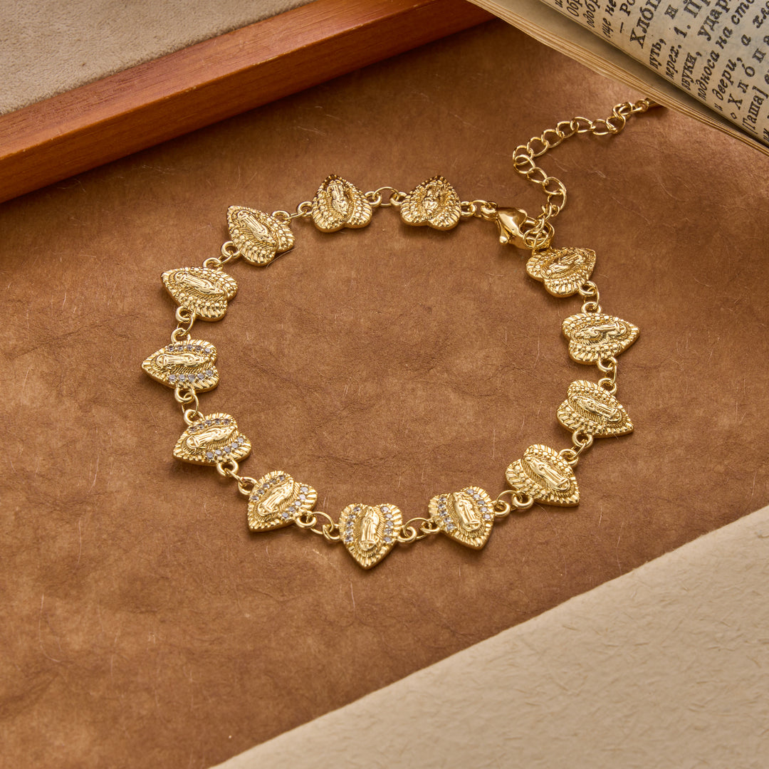 Christianartworkshop Our Lady of Guadalupe Heart Shaped Medallion Sparkle Trim Link Bracelet: Timeless Emblem of Gentle Heavenly Guardianship - Our Lady - image 0