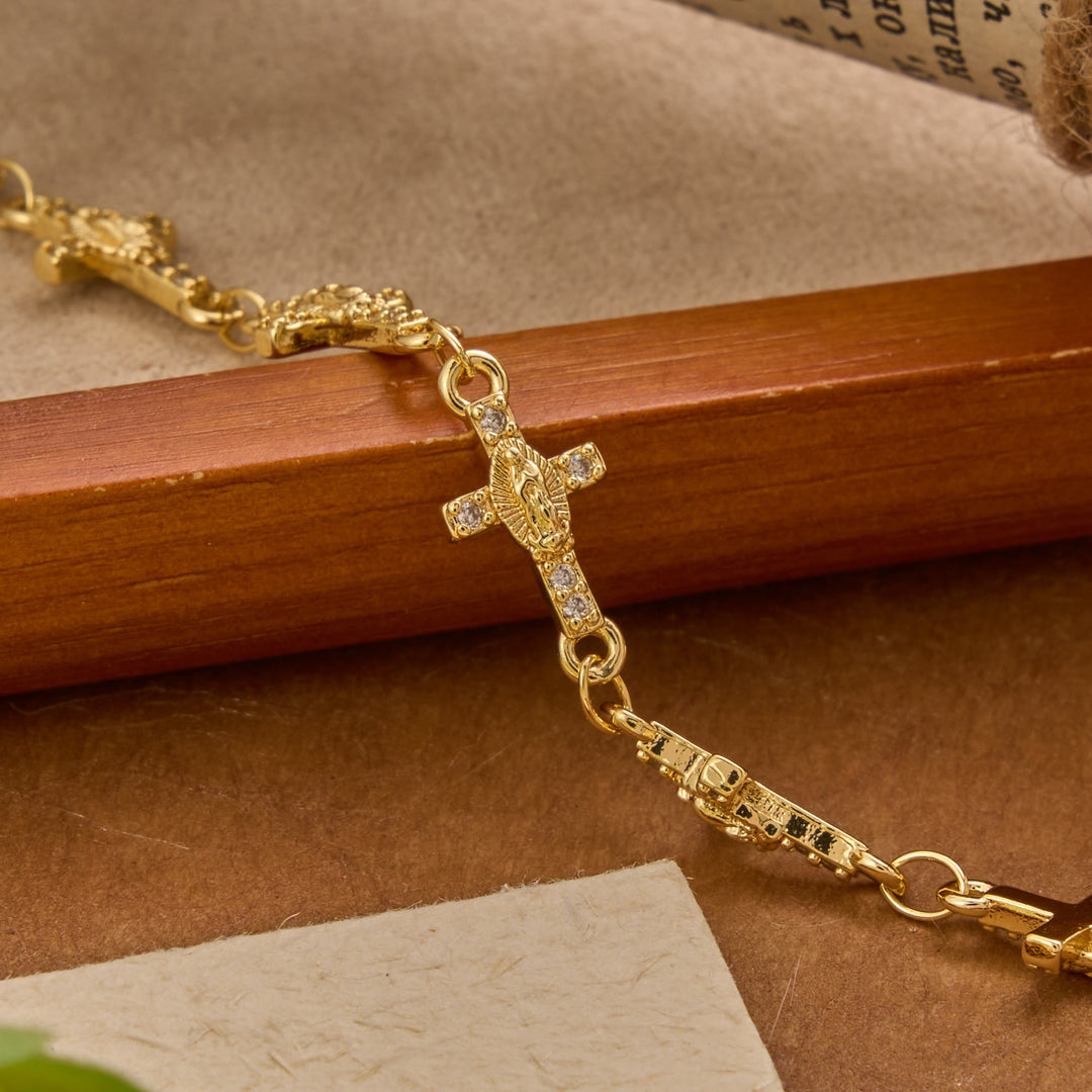 Christianartworkshop Our Lady of Guadalupe Inlaid Cross Sparkle Accent Link Bracelet: Timeless Emblem of Gentle Heavenly Guardianship - image 3