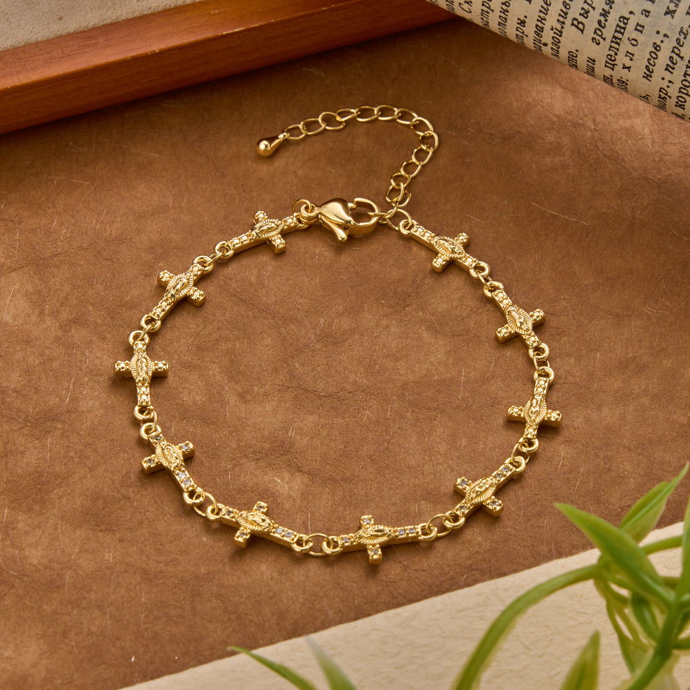 Christianartworkshop Our Lady of Guadalupe Inlaid Cross Sparkle Accent Link Bracelet: Timeless Emblem of Gentle Heavenly Guardianship - image 1