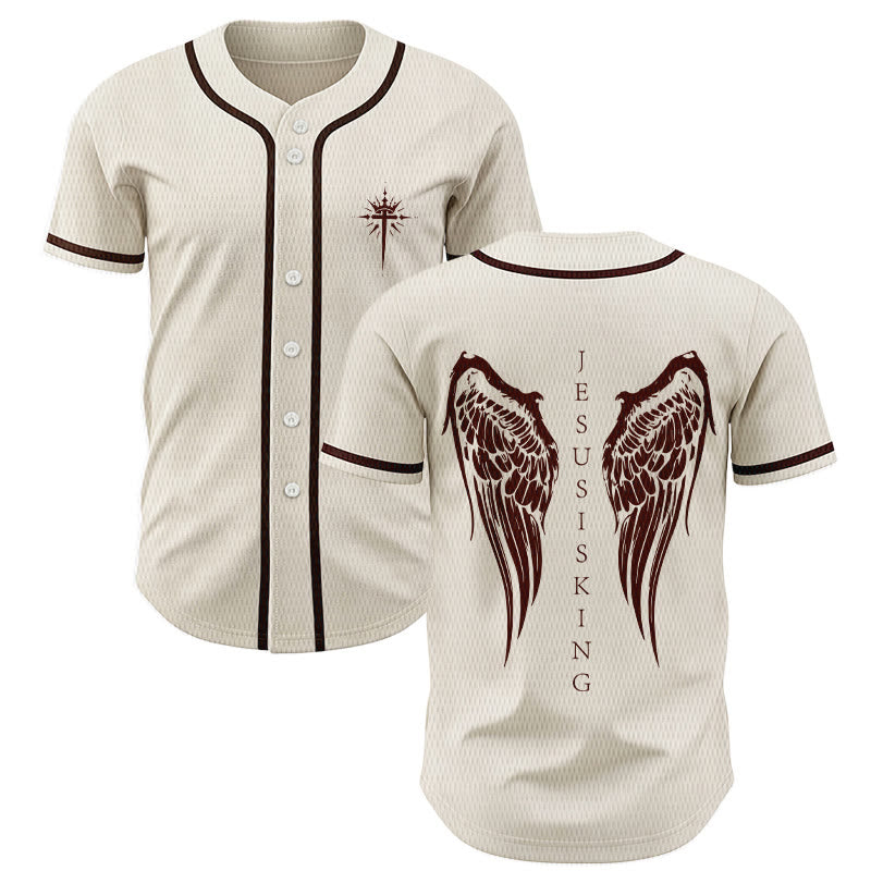 Christianartworkshop Jesus Is King Angel Wings Cross Faith Statement Custom Baseball Jersey - Apricot - 5XL - image 14