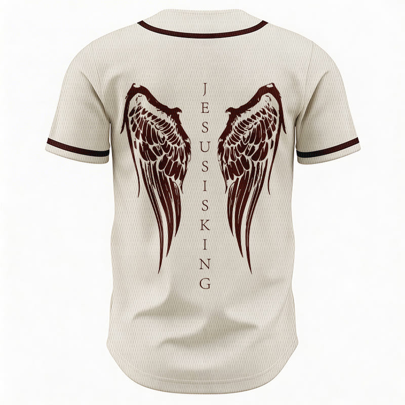Christianartworkshop Jesus Is King Angel Wings Cross Faith Statement Custom Baseball Jersey - image 20