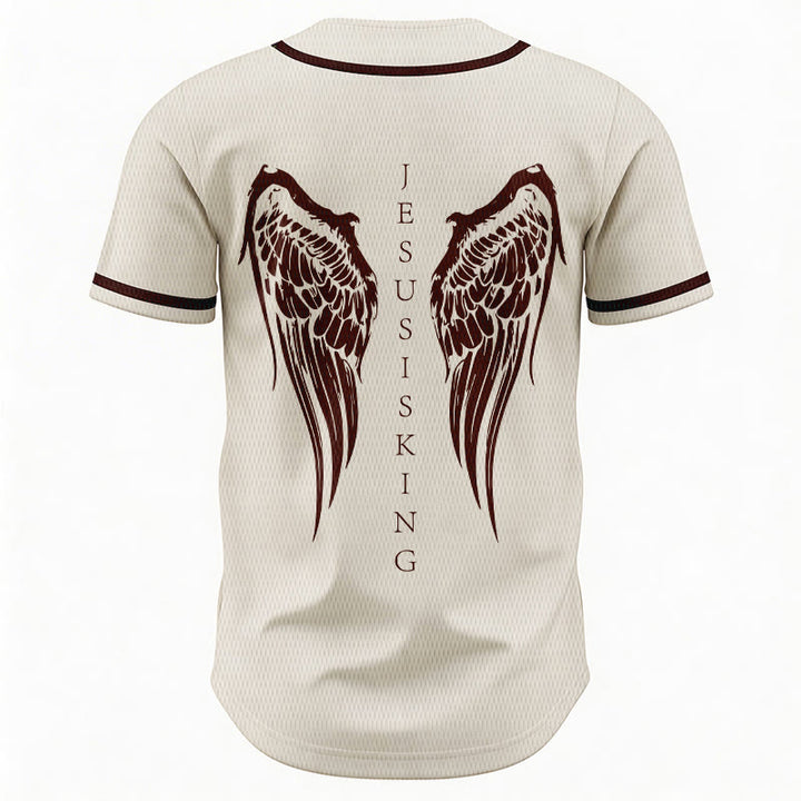 Christianartworkshop Jesus Is King Angel Wings Cross Faith Statement Custom Baseball Jersey - image 20