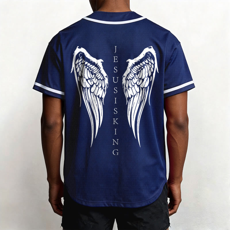 Christianartworkshop Jesus Is King Angel Wings Cross Faith Statement Custom Baseball Jersey - image 11