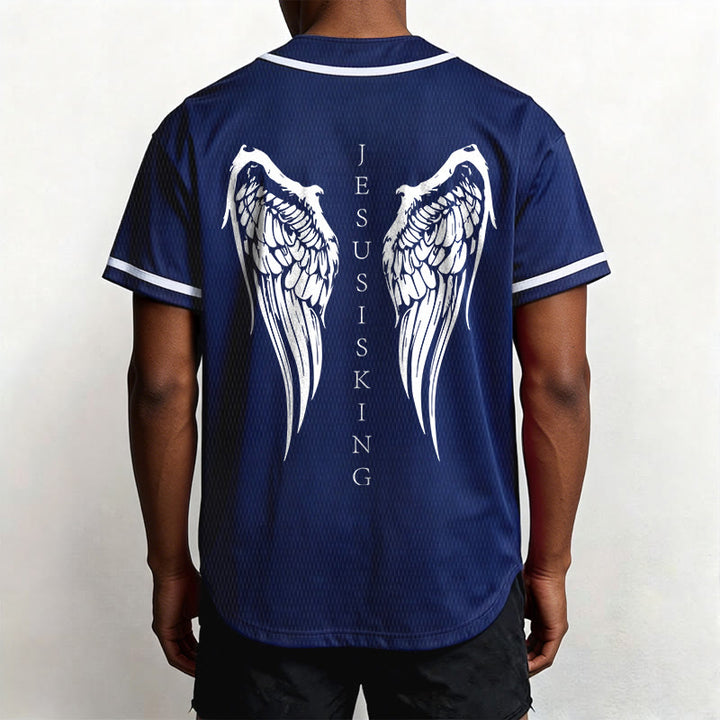 Christianartworkshop Jesus Is King Angel Wings Cross Faith Statement Custom Baseball Jersey - image 11