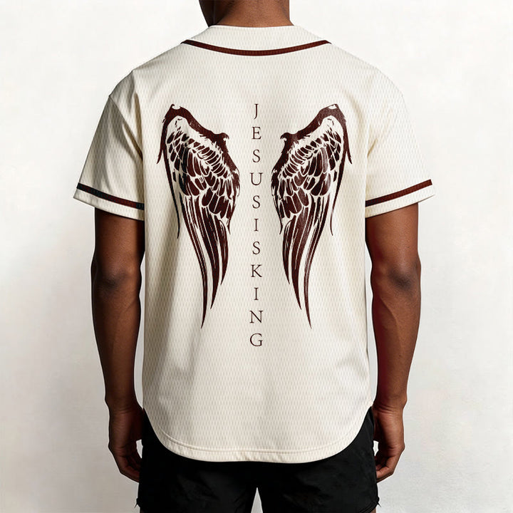 Christianartworkshop Jesus Is King Angel Wings Cross Faith Statement Custom Baseball Jersey - image 18