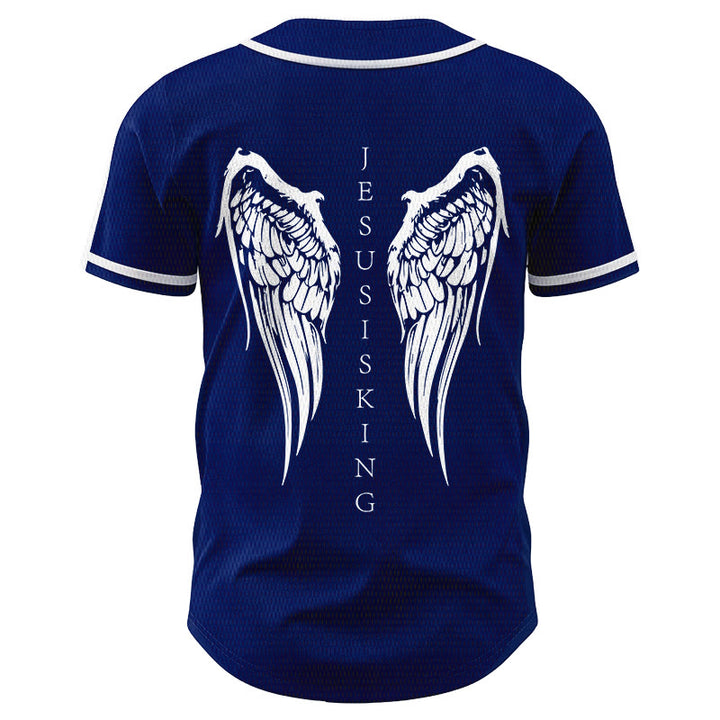 Christianartworkshop Jesus Is King Angel Wings Cross Faith Statement Custom Baseball Jersey - image 13