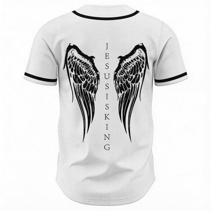 Christianartworkshop Jesus Is King Angel Wings Cross Faith Statement Custom Baseball Jersey - image 27