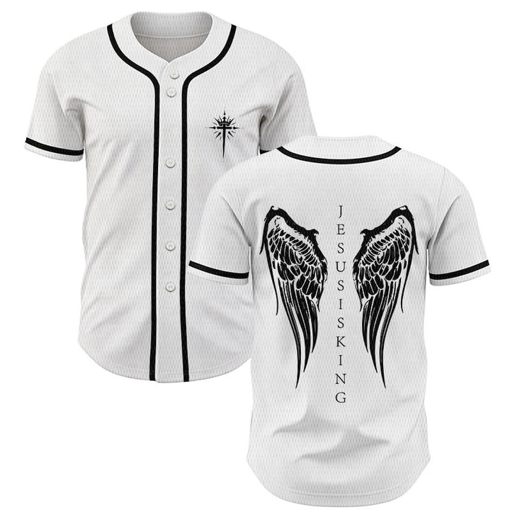 Christianartworkshop Jesus Is King Angel Wings Cross Faith Statement Custom Baseball Jersey - White - 5XL - image 21