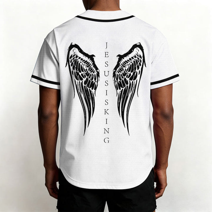 Christianartworkshop Jesus Is King Angel Wings Cross Faith Statement Custom Baseball Jersey - image 25
