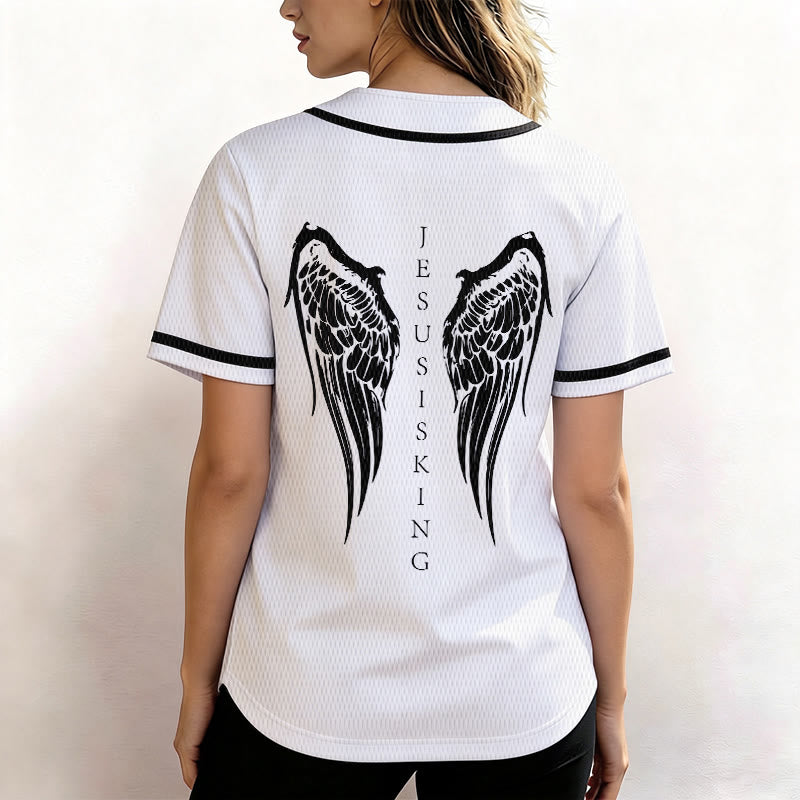 Christianartworkshop Jesus Is King Angel Wings Cross Faith Statement Custom Baseball Jersey - image 26